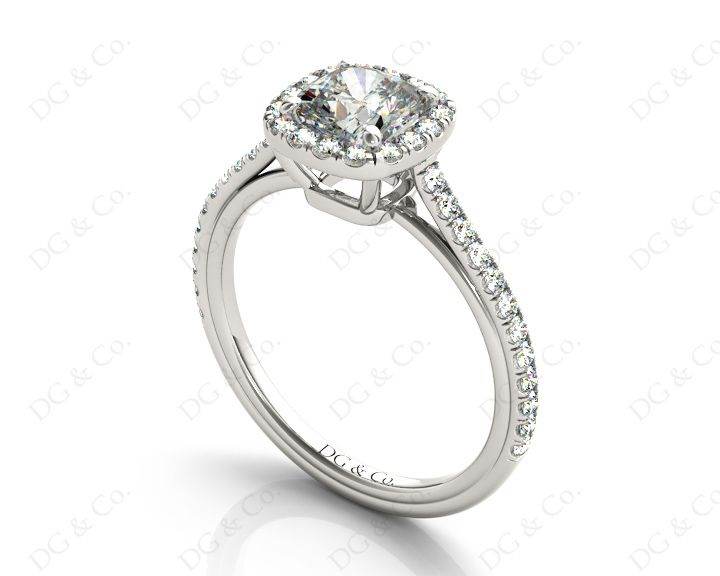 Cushion Cut Halo Diamond Engagement Ring with Claw Set Centre Stone with Pave Set Side Stones - Platinum - DG & Co. Jewellery