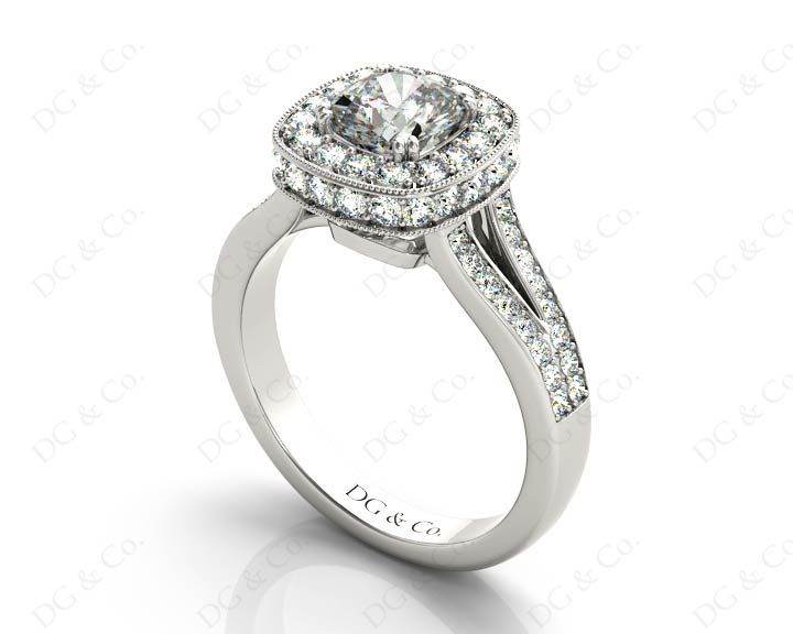 Cushion Cut Halo Ring with Milgrain claw set centre stone - Platinum - DG & Co. Jewellery