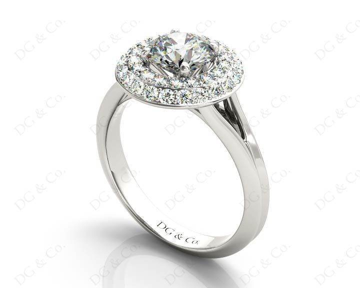 Round Cut Double Halo Plain Band Diamond Engagement ring with claw set centre stone - Platinum - DG & Co. Jewellery