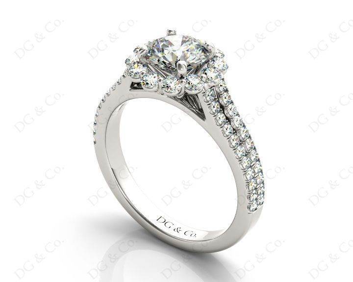 Round Cut Halo Flower Diamond Engagement Ring Split Band with Claw Set Centre Stone - Platinum - DG & Co. Jewellery