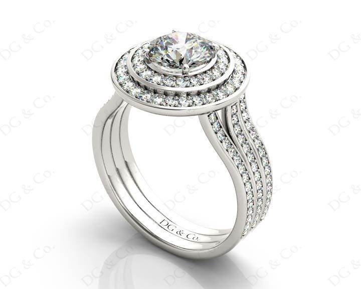 Round cut double halo diamond engagement ring with four claw setting centre stone - 18K White - DG & Co. Jewellery