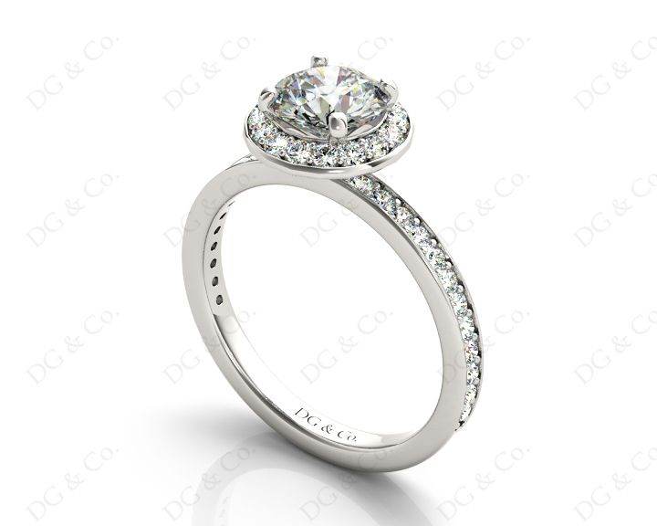 Round Cut Halo Diamond Ring with Four Claws Set Centre Stone in Platinum - DG & Co. Jewellery