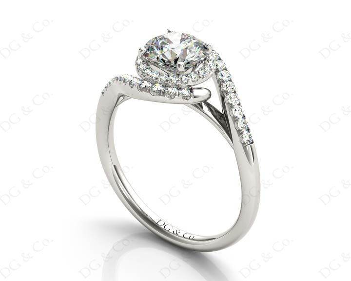 Round Cut Halo Diamond Cross Over Engagement ring with claw set centre stone in 18K White - DG & Co. Jewellery