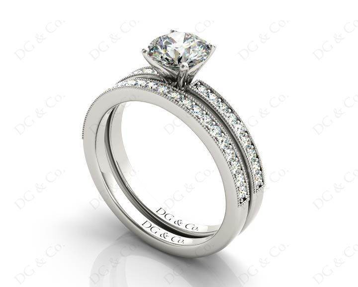 Round cut diamond wedding set rings with four claws setting in Platinum - DG & Co. Jewellery