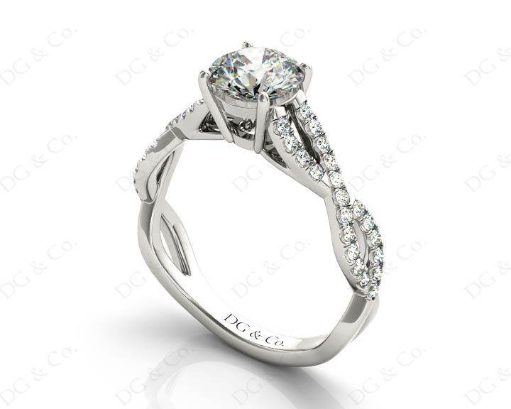 Twist Band Round Cut Four Claw Set Diamond Engagement Ring with Pave Set Stones Down the Shoulders - Platinum - DG & Co. Jewellery