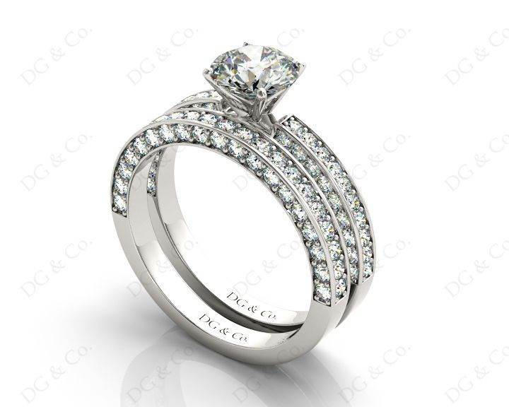 Engagement and Wedding Ring Set Round Cut Diamond Rings with Pave Setting Side Stones in Platinum - DG & Co. Jewellery