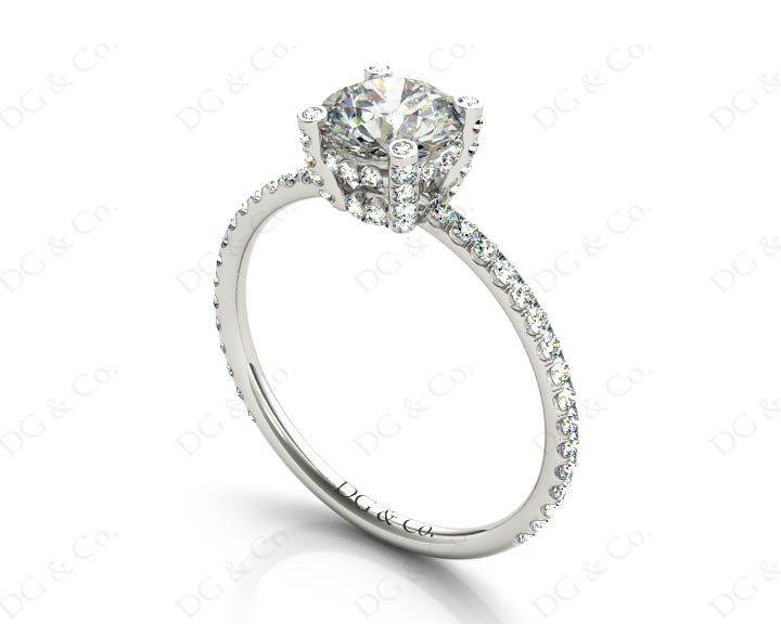 Round Cut Four Claw Set Diamond Ring with Scallop Set Round Cut Diamonds Pave Setting with two Side Halos and on the Band - Platinum - DG & Co. Jewellery