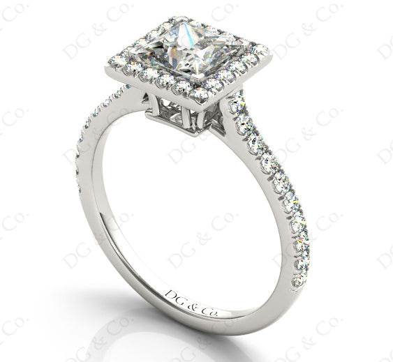 Princess Cut Halo Diamond Engagement Ring with Claw set centre stone - DG & Co. Jewellery