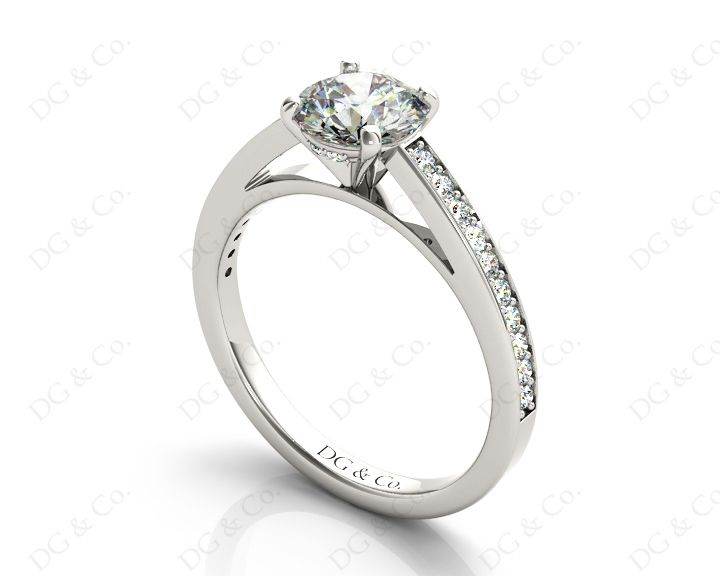 Round Cut Claw Set Diamond Ring with Share Prongs Set Side Stones - 18K White - DG & Co. Jewellery