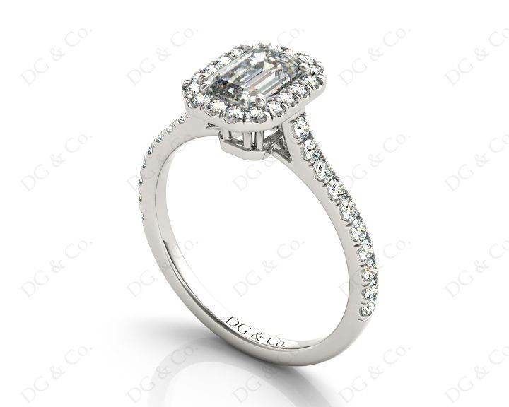 Emerald Cut Halo Diamond Engagement Ring with Four Claws Set Centre Stone - Platinum - DG & Co. Jewellery