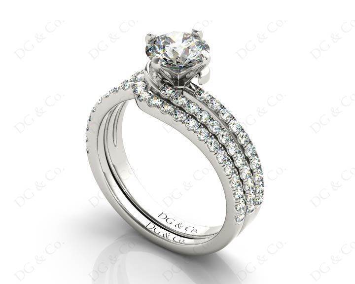 Round Cut Diamond Wedding Set Rings with Pave Setting Side Stones - Platinum - DG & Co. Jewellery