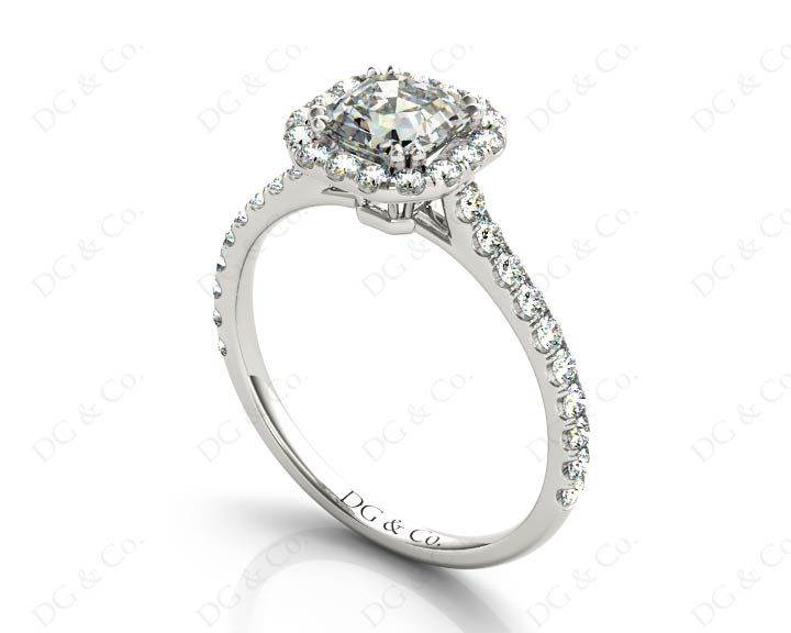 Asscher Cut Halo Diamond Engagement Ring with Claw set centre stone in - Platinum - DG & Co. Jewellery