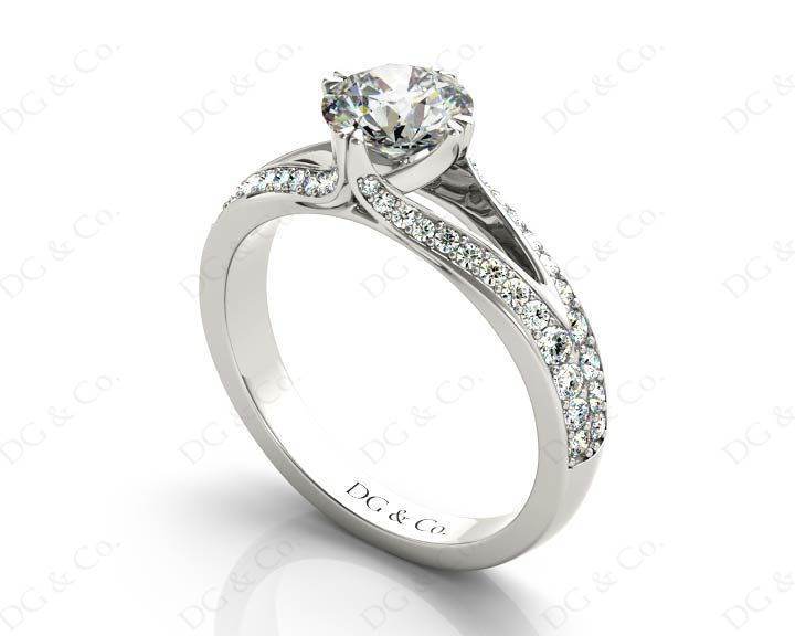 Round Cut Four Claw Set Diamond Ring with Round Cut Diamonds Down the Shoulders - Platinum - DG & Co. Jewellery