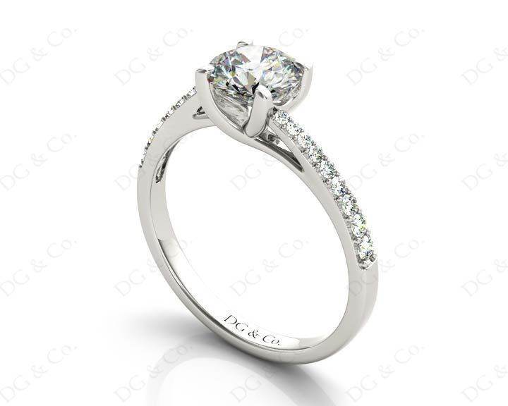 Round Cut Four Claw Set Diamond Ring with Pave Set Diamonds Down the Shoulders - Platinum - DG & Co. Jewellery