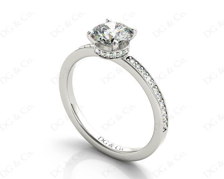 Round Cut Four Claw Set Diamond Ring with Round Share Prong Set Side Stones in Platinum - DG & Co. Jewellery