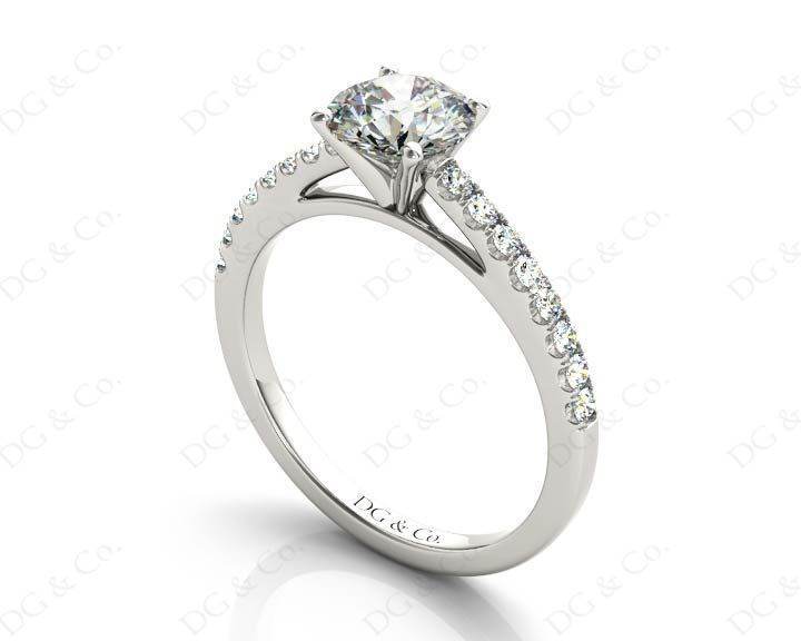 Round Cut Four Claw Set Diamond Ring with Round Pave Set Stones Down the Shoulders - Platinum - DG & Co. Jewellery