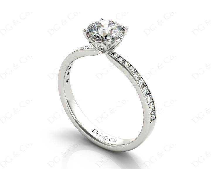 Round Cut Four Claw Set Diamond Ring with Round Cut Diamonds Pave Set Down the Shoulders - Platinum - DG & Co. Jewellery