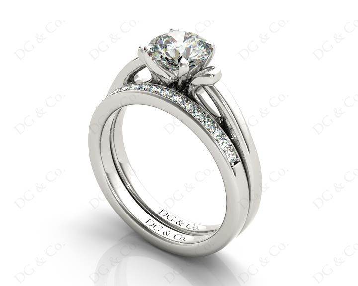 Round cut diamond wedding set rings with channel set shoulders - 18K White - DG & Co. Jewellery