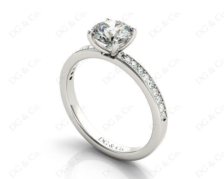 Round Cut Four Claw Diamond Engagement Ring with Pave Set Side Stones - Platinum - DG & Co. Jewellery