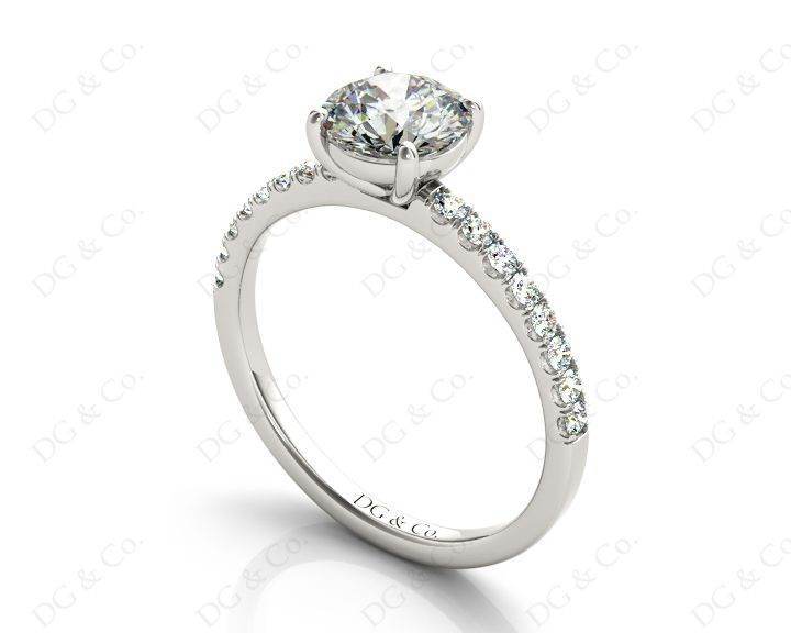 Round Cut Four Claws Diamond Ring with channel Set Side Stones - Platinum - DG & Co. Jewellery