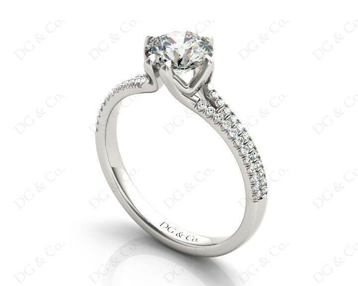 Round Cut Six Prongs Diamond Ring with Pave Set Split Band - Platinum - DG & Co. Jewellery
