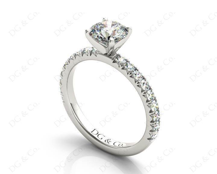 Round cut claw set diamond ring with pave set side stone - Platinum - DG & Co. Jewellery