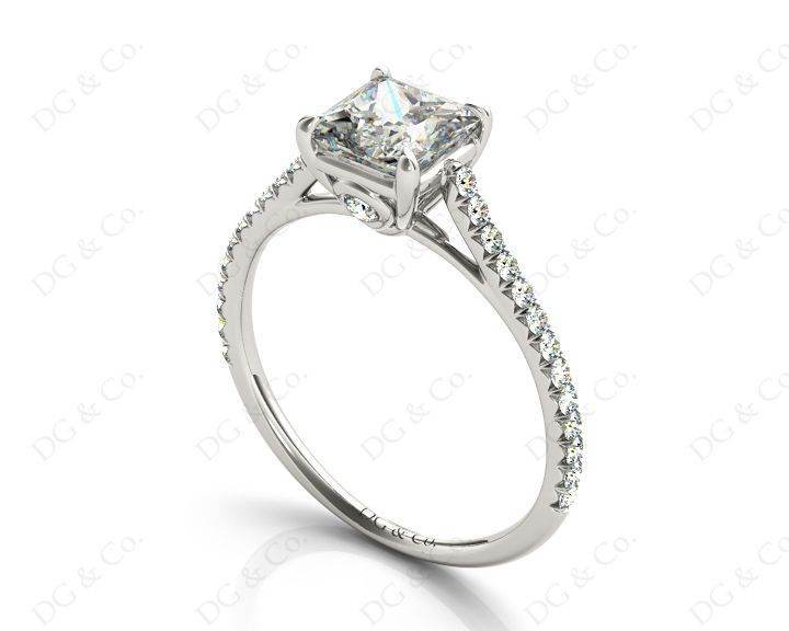 Princess Cut Four Claws Diamond Engagement Ring Pave Set Side Stones - Platinum - DG & Co. Jewellery