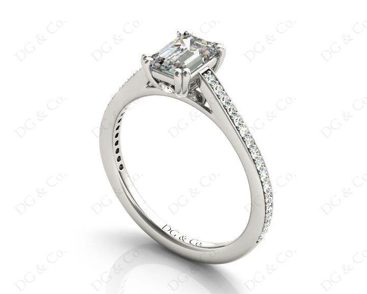 Emerald Cut Four Prongs Diamond Ring with Channel Set Side Stones - Platinum - DG & Co. Jewellery