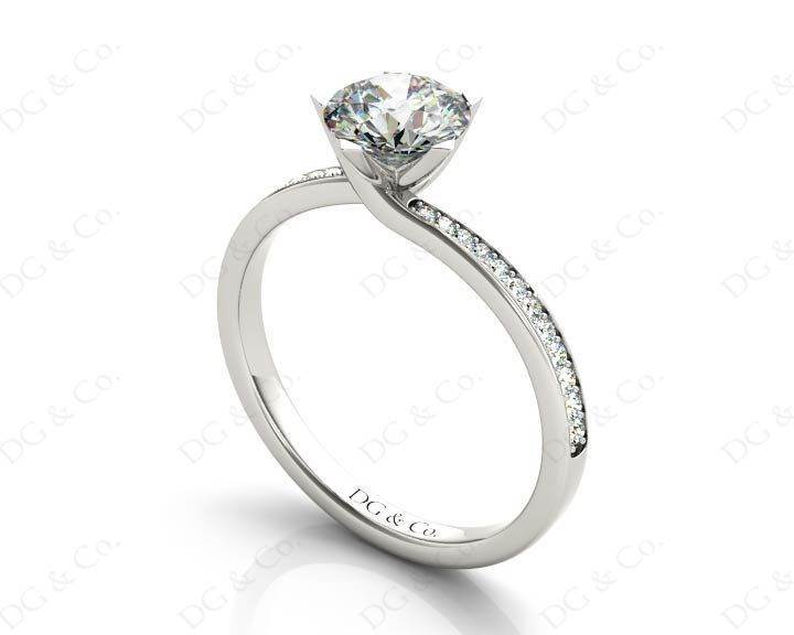 Round Cut Twist band claw set diamond with grain set side stone in Platinum - DG & Co. Jewellery