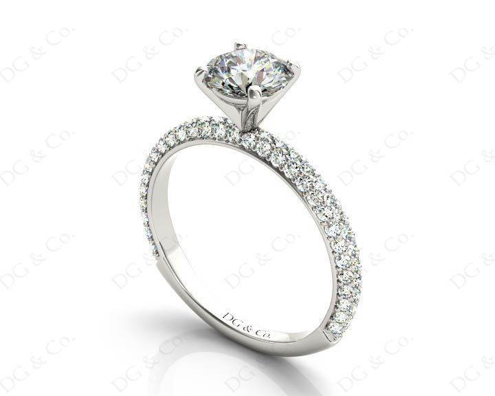 Round Cut claw set diamond ring with micro pave set side stone - Platinum - DG & Co. Jewellery