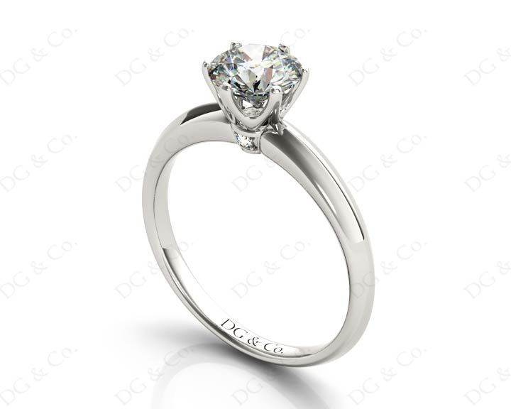 Round Cut Six Claw Set Diamond Ring With Round Cut Diamonds Pave Set on the Sides with a Plain Band in Platinum - DG & Co. Jewellery