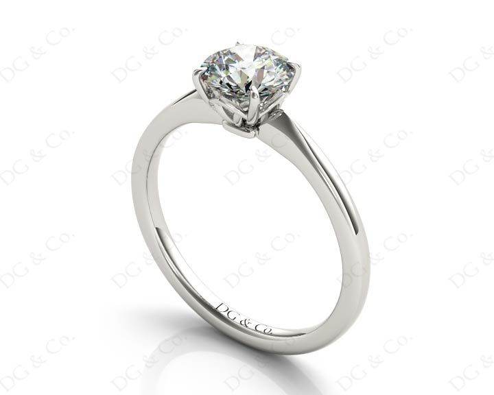 Round Cut Four Claw Set Diamond Ring With a Plain Band - 18K White - DG & Co. Jewellery