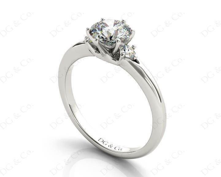 Round Cut Claw Set Trilogy Diamond Ring with Plain Band - Platinum - DG & Co. Jewellery
