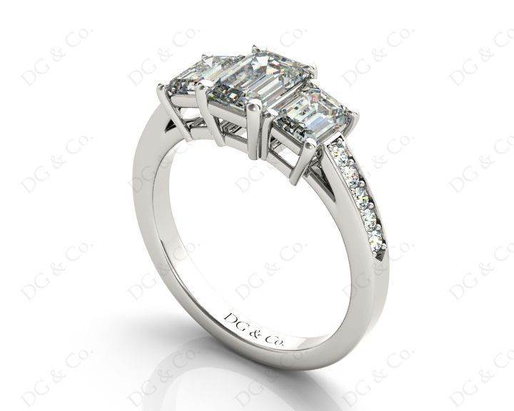 Emerald Cut Trilogy Ring with Channel Set Shoulder Diamonds - Platinum - DG & Co. Jewellery