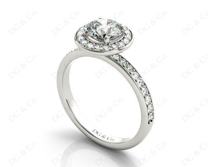 Round cut halo diamond engagement ring with four claw setting in Platinum - DG & Co. Jewellery