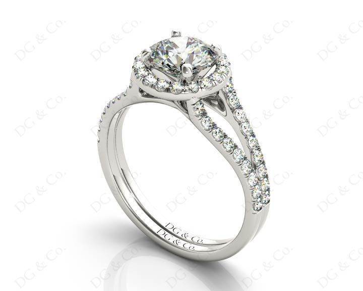 Split Band Round Cut Halo Diamond Engagement ring with claw set centre stone in Platinum - DG & Co. Jewellery