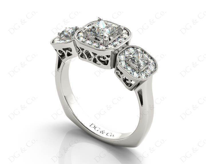 Princess Cut Trilogy Halo Diamond Engagement Ring - Platinum - DG & Co. Jewellery