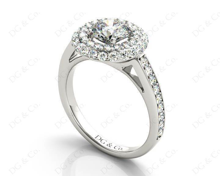 Round Cut Double Halo Diamond Engagement ring with claw set centre stone - Platinum - DG & Co. Jewellery