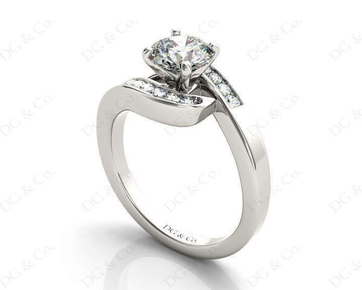 Round Cut Four Claw Set Diamond Ring with Channel Set Stones Down the Shoulders - Platinum - DG & Co. Jewellery