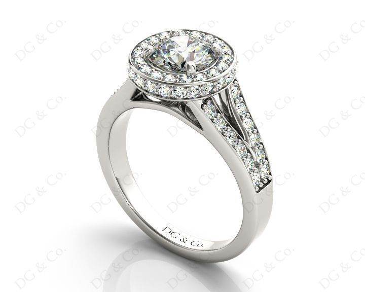 Round Cut Halo Diamond Engagement Ring Split Band with Four Claws Set Centre Stone - Platinum - DG & Co. Jewellery