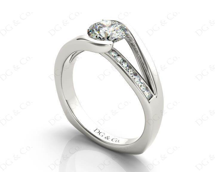 Round Cut Cross Over Ring Half Bezel Set Diamond Engagement Ring with Channel Set Side Stones - Platinum - DG & Co. Jewellery