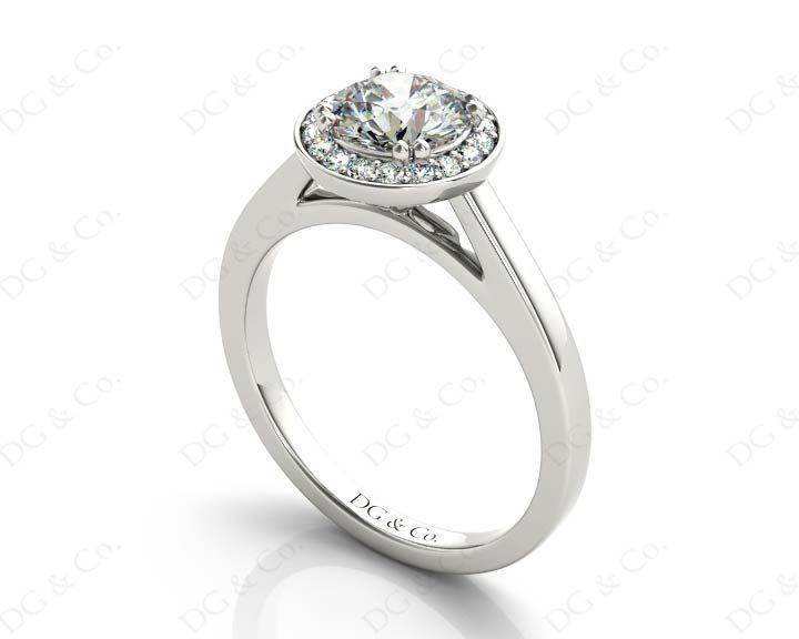 Round Cut 4 Prong Set Diamond Ring with Halo and Plain Tapered Band - Platinum - DG & Co. Jewellery