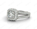 Round Cut Split Shank Milgrain Halo Engagement Ring with Micro Pave Set Diamonds on the Halo and Sidestones in 18K White - DG & Co. Jewellery