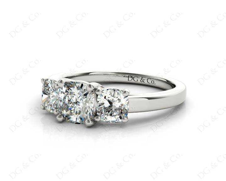 Cushion Cut Four Claw Trilogy Diamond Engagement Ring - Platinum - DG & Co. Jewellery
