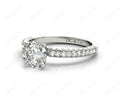 Round Cut Four Claws Side Stone Engagement Ring with Milgrain Set Side Stones in 18K White - DG & Co. Jewellery