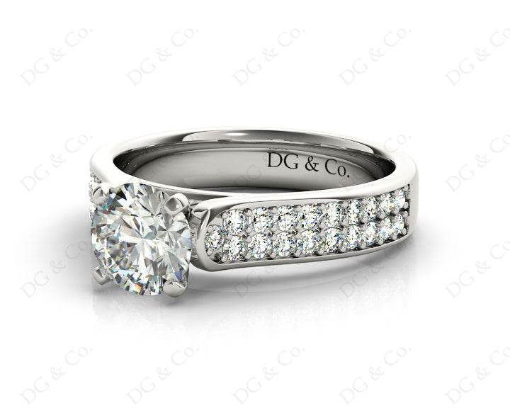 Round Cut Four Claws V Set Diamond Ring with Pave Set Side stones - Platinum - DG & Co. Jewellery
