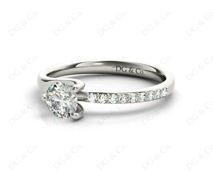 Round Cut Three Claws Diamond Ring with Pave Set Side Stones - Platinum - DG & Co. Jewellery