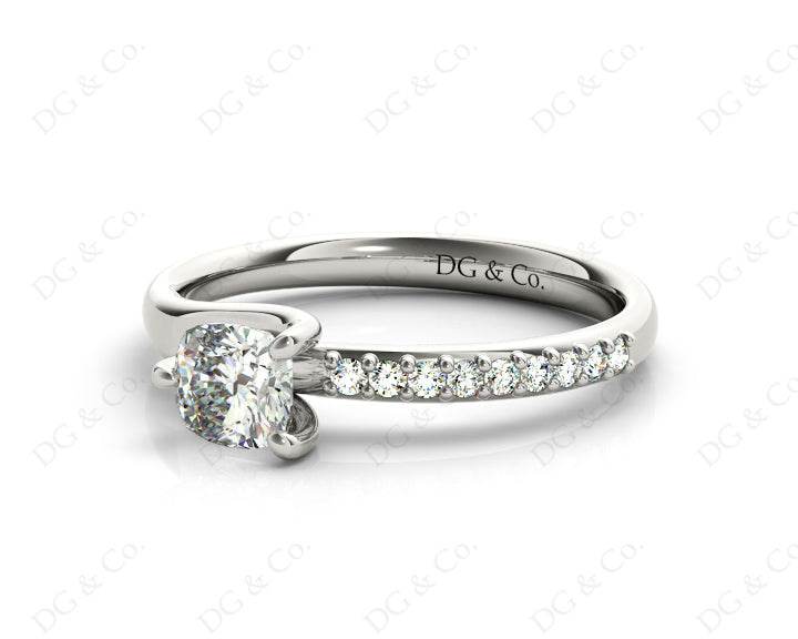 Cushion Cut Diamond Ring with Three Prong Set Centre Stone and Pave Set Side Stones - 18K White - DG & Co. Jewellery