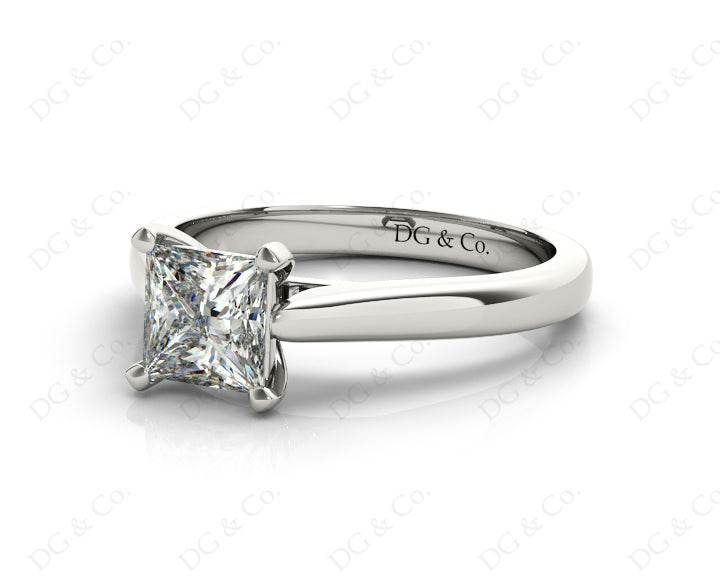 Princess Cut Solitaire Diamond Engagement Ring with Claw set centre stone with a Tapered Band - 18K White - DG & Co. Jewellery
