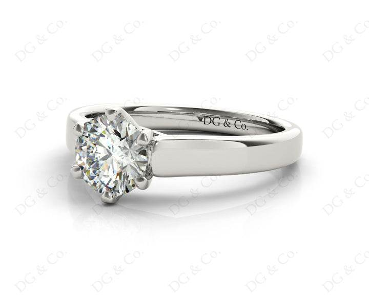 Round Cut Solitaire Diamond Engagement Ring with Twist Six Prong set centre stone in Platinum - DG & Co. Jewellery
